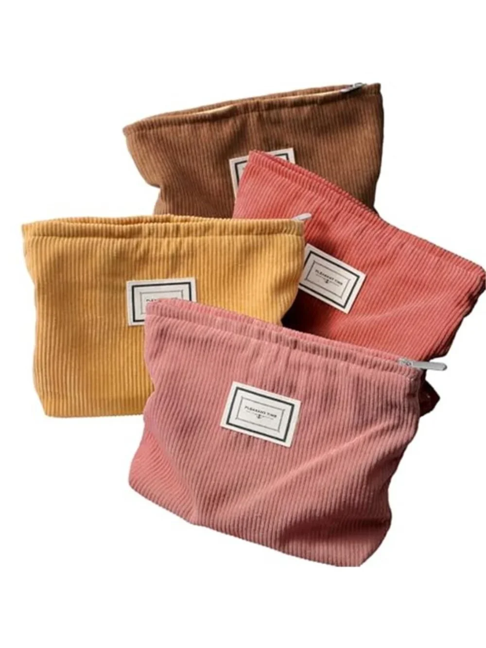 Corduroy Makeup Bag Cosmetic Pouch Travel Toiletry Organizer Zipper Case 4 Pack